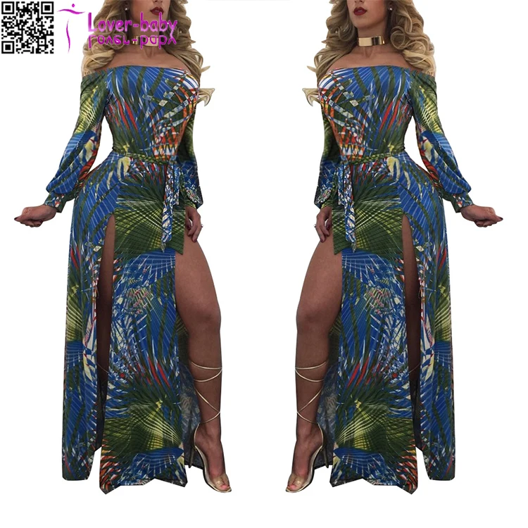 

Off the Shoulder Slit my lady fashion Maxi Dress women summer L51391, As shown