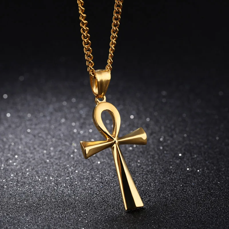 Religion Egyptian Ankh Cross Pendant Men's Necklace Titanium Steel Crucifix Pendant Symbol of Life Cross Necklaces Jewelry