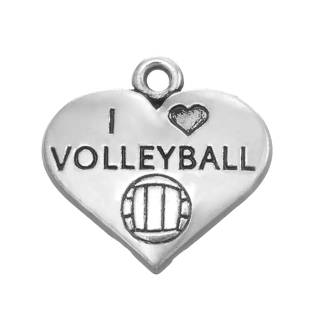 

Fashion Metal Zinc Alloy WholesaleBracelet Necklace Keychain Making Jewelry Sports Fitness Heart I Love Volleyball Pendant Charm
