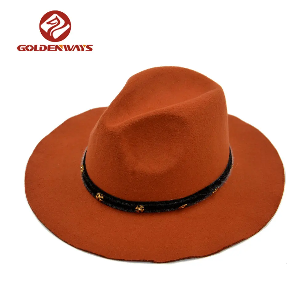 China Hat Manufacturer Wholesale Winter Wool Felt Blaze Orange Cowboy