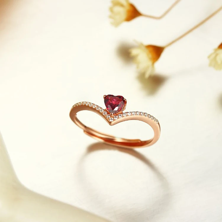 

simple design custom korean 925 sterling silver natural garnet rings for girls