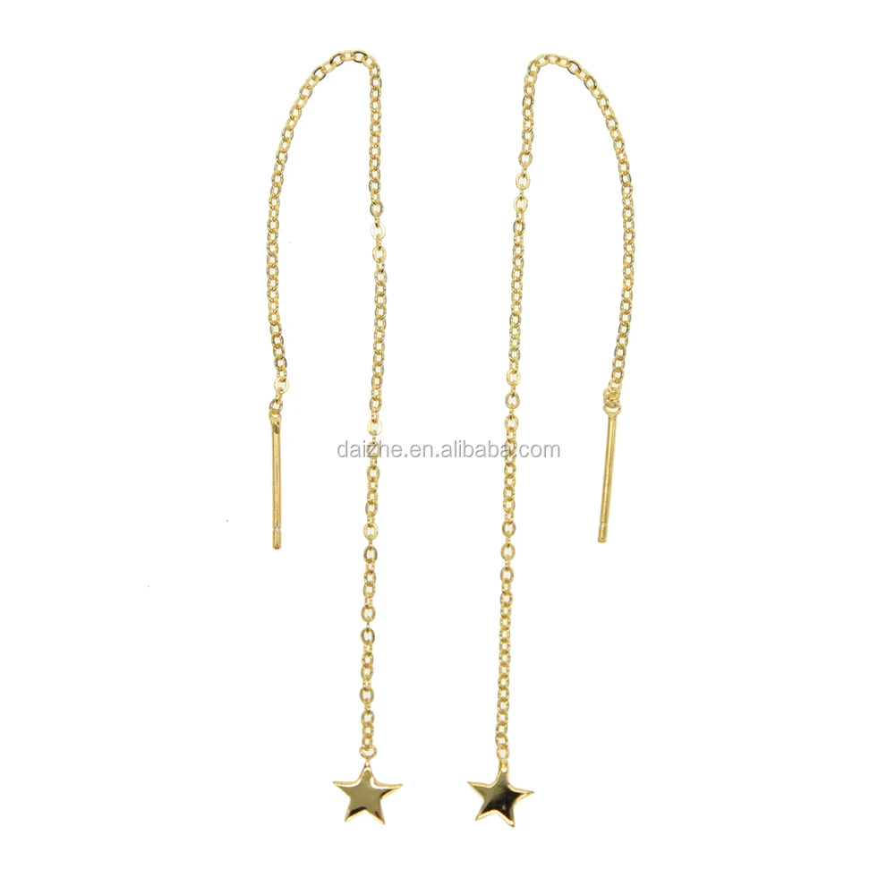 

2021 FACTORY drop shipping stock LONG line star dangle earring in 925 sterling silver link chain earring jewelry