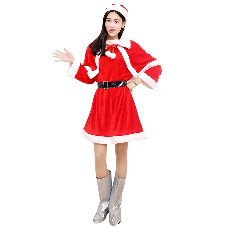 

Women Party Cosplay Outfit Santa Claus Christmas Costume Skirt + Belt + Shawl + Hat + Boots DL3031