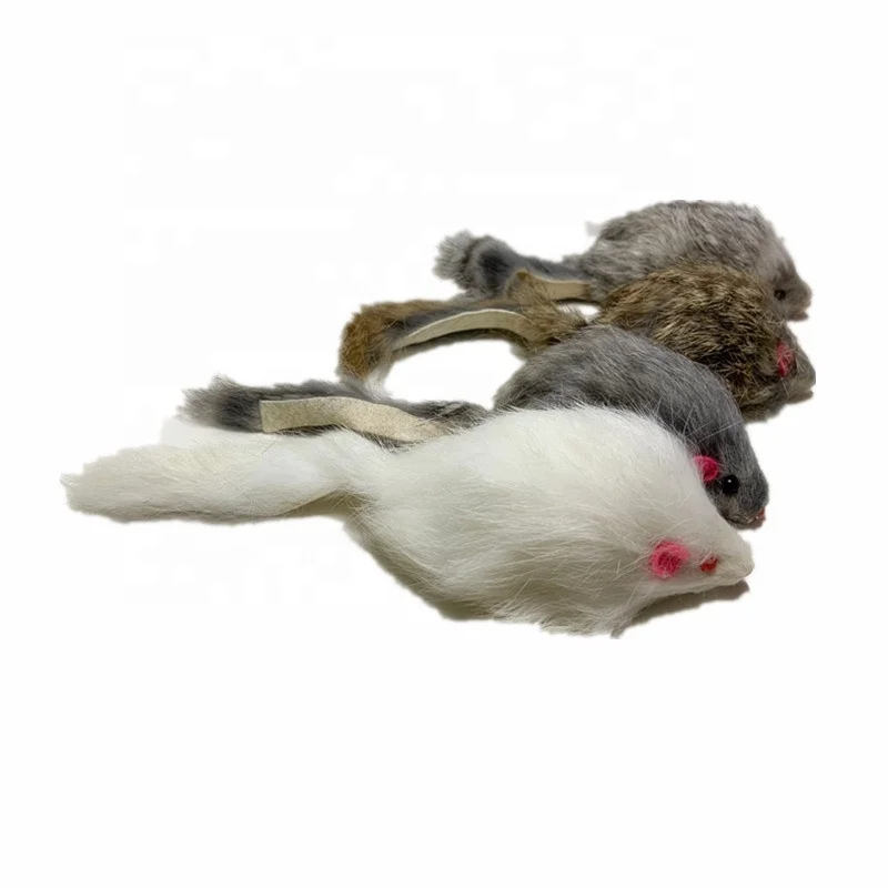 

Heyri Pet Top Quality Long Tail Real Rabbit Fur Cat Mice Toy Wholesale Hot Sell Rustle Sound Rabbit Fur Mini Mouse Mice Cat Toys, White, grey,brown