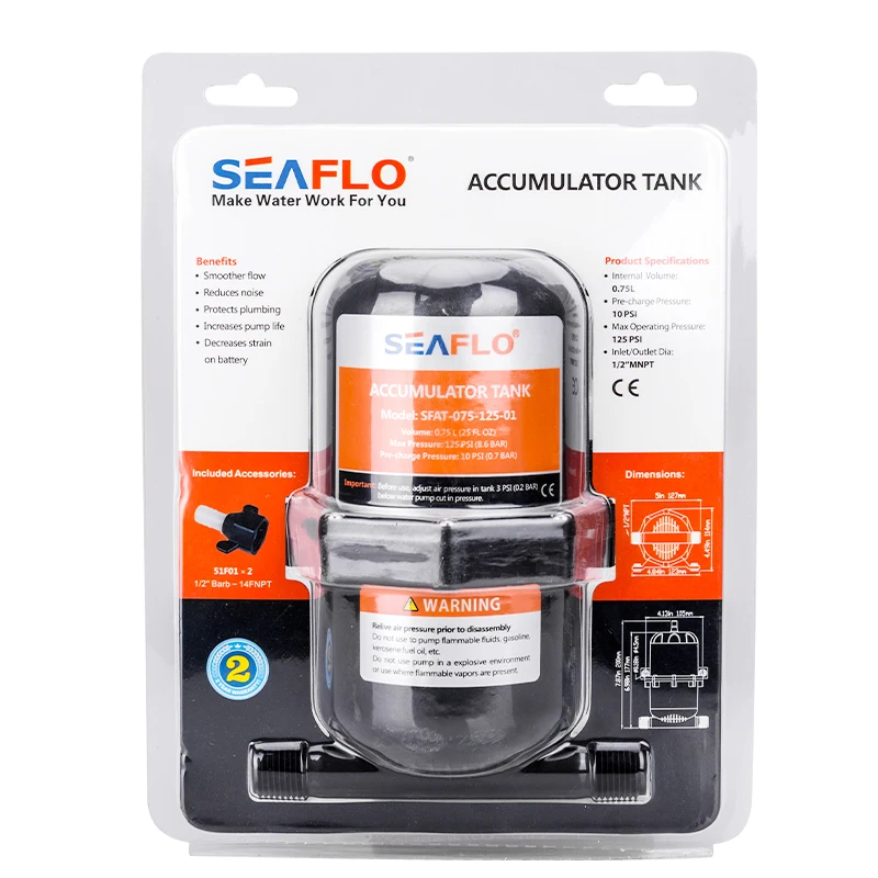 
0.75 Liter Pre-pressurized RV Accumulator Tank Wall Mount Bracket Boat Marine 