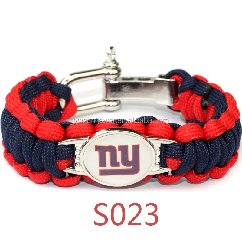 

2018 yiwu custom logo woven alloy charm nylon cord for bracelet, 32 teams flag cowhide leather bracelet wholesale