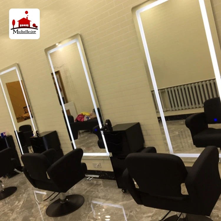 
rectangle 4 sided led salon mirror station led beauty hair salon wall mounted mirrors for sale 