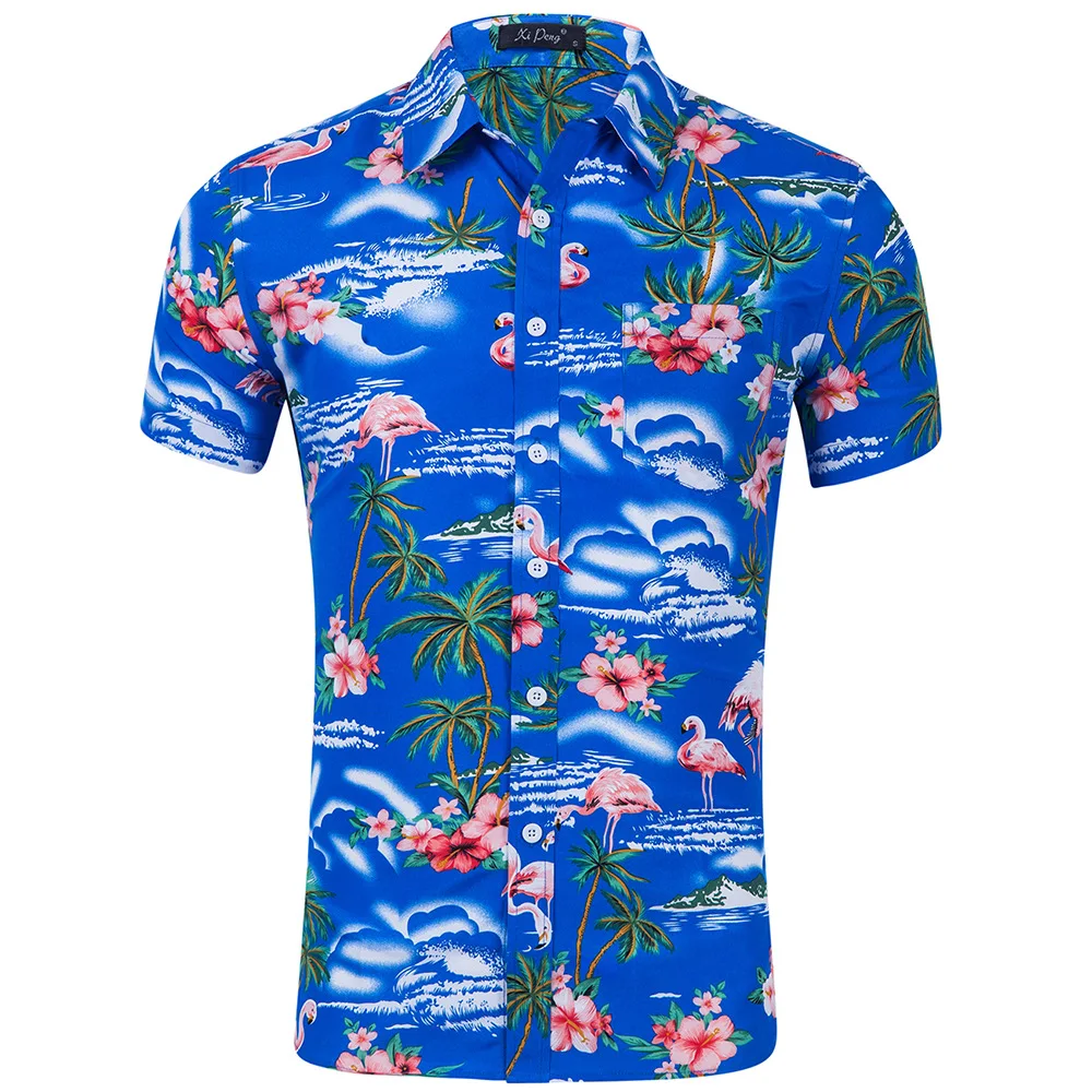 

Male flamingos printing EU size Hawaii short sleeve shirt with high quality, 7style