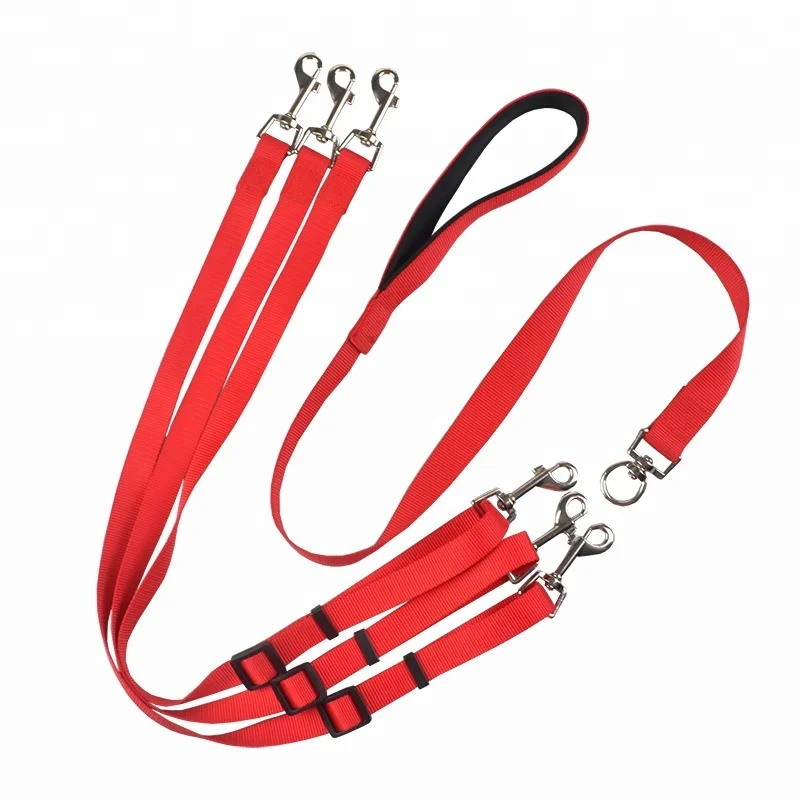 

Factory wholesale 3 heads high quality comfortable safe petsupplies durable puppy walking leads walking dog leash, Blue,black,red