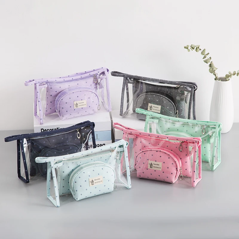 

3pcs/set Cosmetic Bags Waterproof Makeup Bag Women Transparent PVC Pouch Travel Toiletry Bag, Blue, green, purple, pink,gray,navy