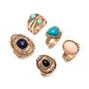 Five selectable women fashion indian gold ring natural stone ring set