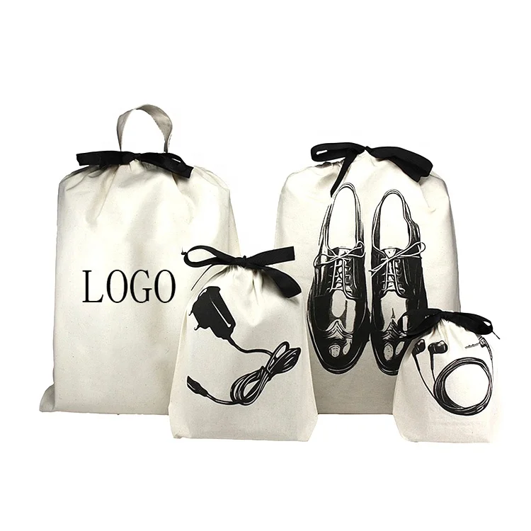 

Wholesale Cheap Logo Design Promotional Price Recyclable cotton drawstring shoe bag, Customized