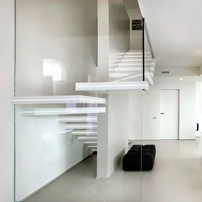 
Modern column interior design wooden floating stairs residential stairway 