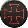 Custom Leather Patch Iron On Red Color Cross Self-adhesive Embroidery Patch