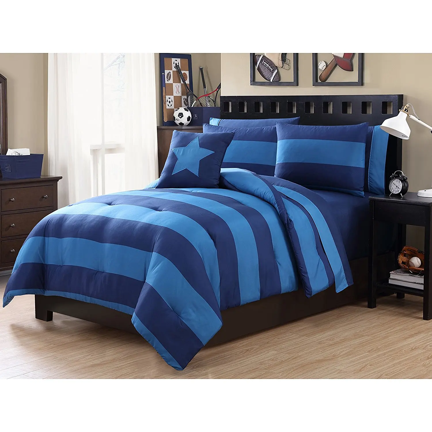 Buy 6 Piece Navy Blue Rugby Stripes Comforter Twin Set Rugby Bed