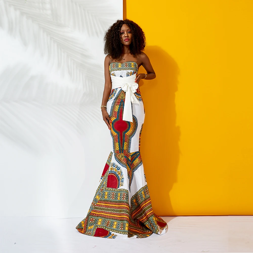 

Shenbolen Hot Sale African Dashiki Print Women Clothing Fit And Flare Floor-length Bodycon Lady Party Dress, Customized color