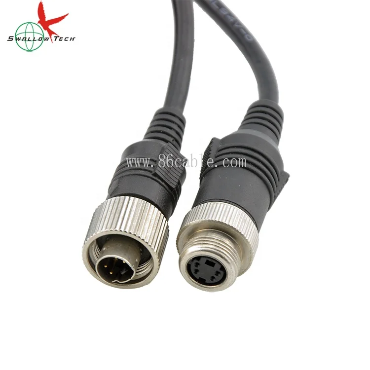 Swallowtech 4pin Din Cable Male Female Backup Camera Audio Video