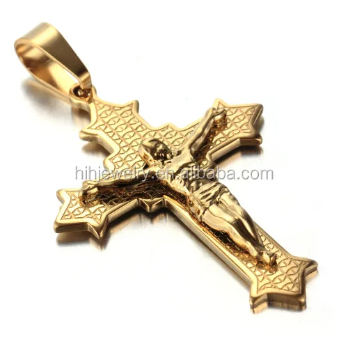 

Wholesale Religious Mens Punk jewelry Stainless Steel Gold Crucifix Bible Large Jesus Cross Necklace Pendant