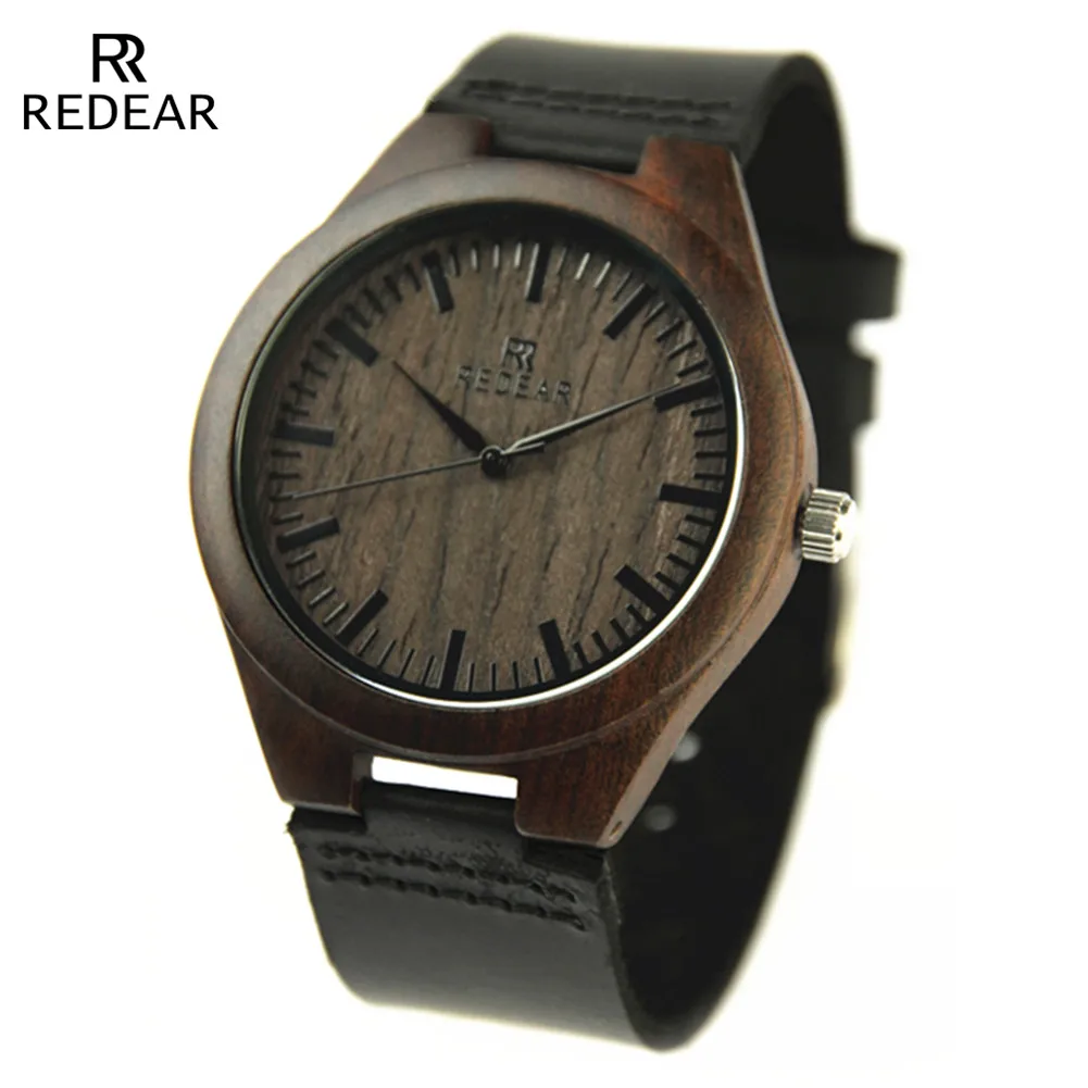 

2019 Top Gift Natural Bamboo Wooden Watch Men Genuine Leather Wooden Clock Male hour Reloj de madera, 1 colors