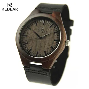 2019 Top Gift Natural Bamboo Wooden Watch Men Genuine Leather Wooden Clock Male hour Reloj de madera
