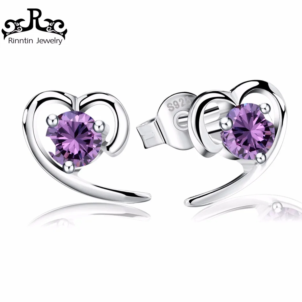 

Rinntin Romantic Heart Shape Silver Earring Studs With Luxury 1.5ct AAA Purple Crystal for Women Engagement Gift RIE11, N/a