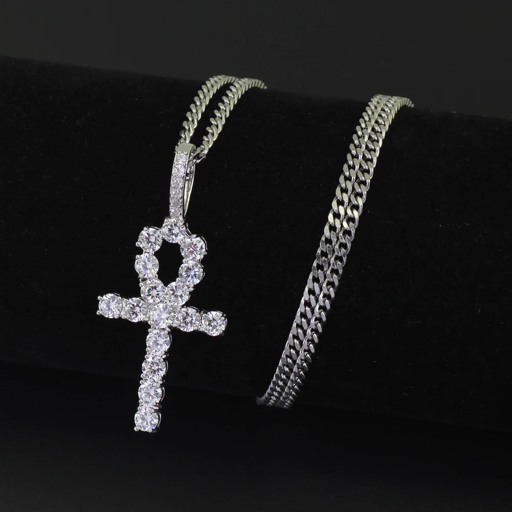 Rose Gold Diamante Encrusted Cross Pendant Necklace Chain Crystal Bling Lady 