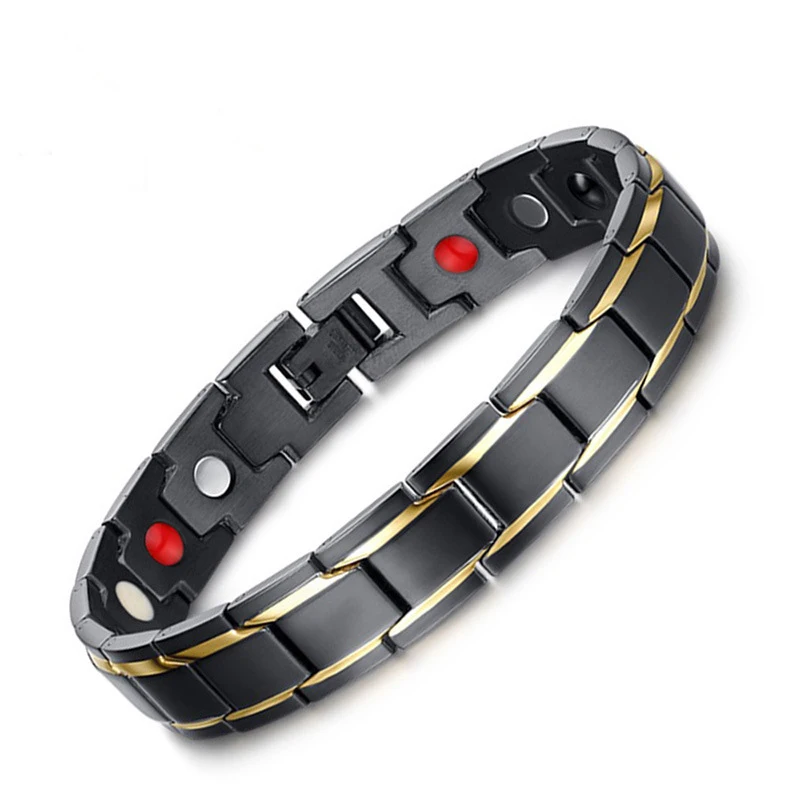 

SJSBRM-009A Magnetic Bracelet Stainless Steel Twotone Plating Anti-fatigue Men Germanium Health Bracelet, Black