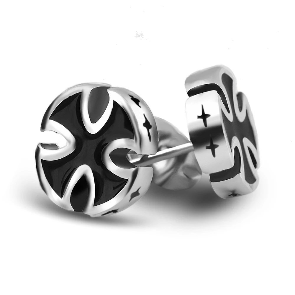 

316L Stainless Steel Punk Vintage Stud Earrings Mens Womens Celtic Cross Earrings, Silver black