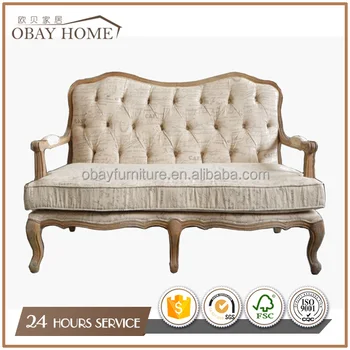 Accent On Tufted Back 2 Seater Sofas Antique French Solid Wood Frame Sofa Product