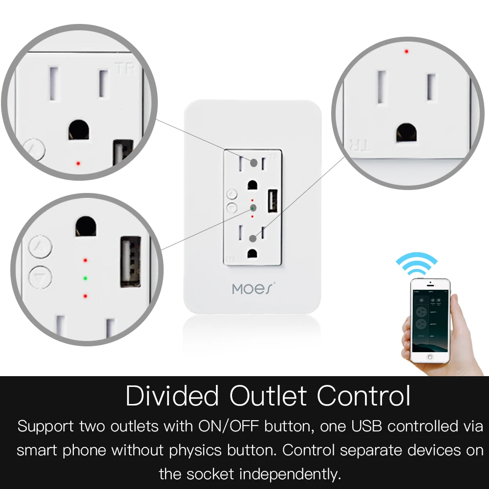 Smart Wall Socket With Usb 2 Plug Outlets Work With Alexa Google Home
