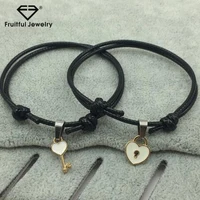 

Fashion charm black rope adjustable bracelet handmade custom pendant diy leaf heart dangle couple bracelet set mix wholesale