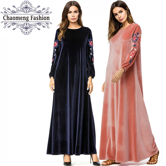 

7250# Elegant velvet maxi kaftan winter clothes turkish latest islamic abaya muslim dress, Navy /as shown