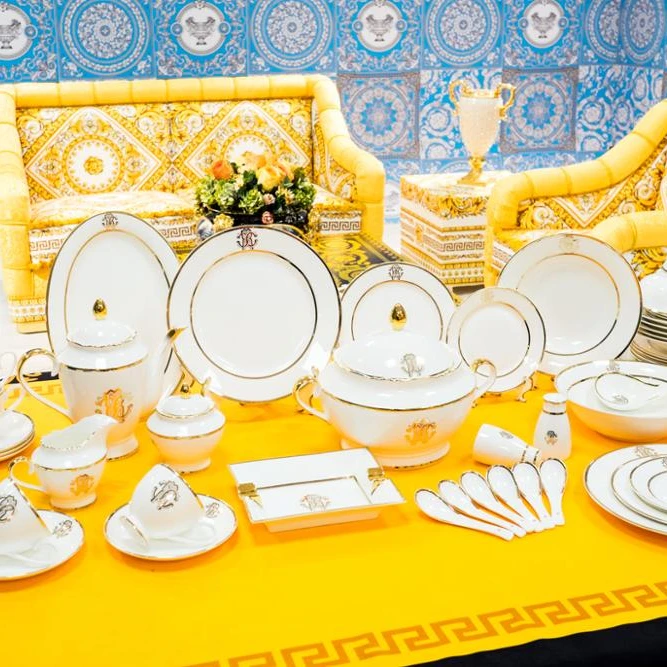 

Luxury Fine Bone China Chaozhou Factory Super White Porcelain Dinner Sets, Gold and white