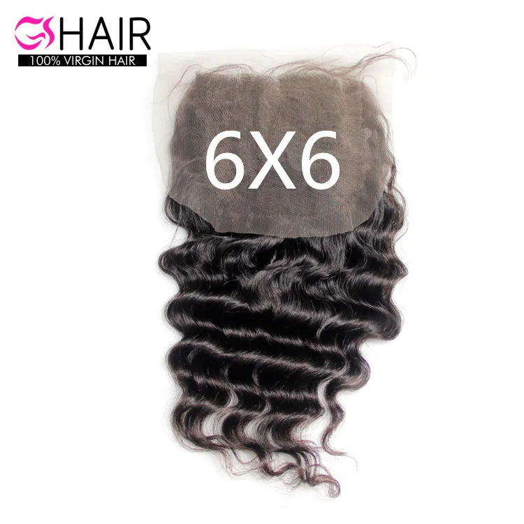 

GS hair in stock virgin hair 6x6 inch Indian hair lace closure 6x6 lace closure
