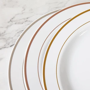 Image of 50 pcs wholesale rose gold wedding plastic plates