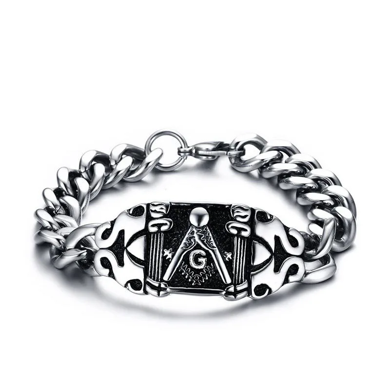 

wholesale stainless steel chain shackle masonic bracelet buckle men jewelry punk personalized bangle bracelets