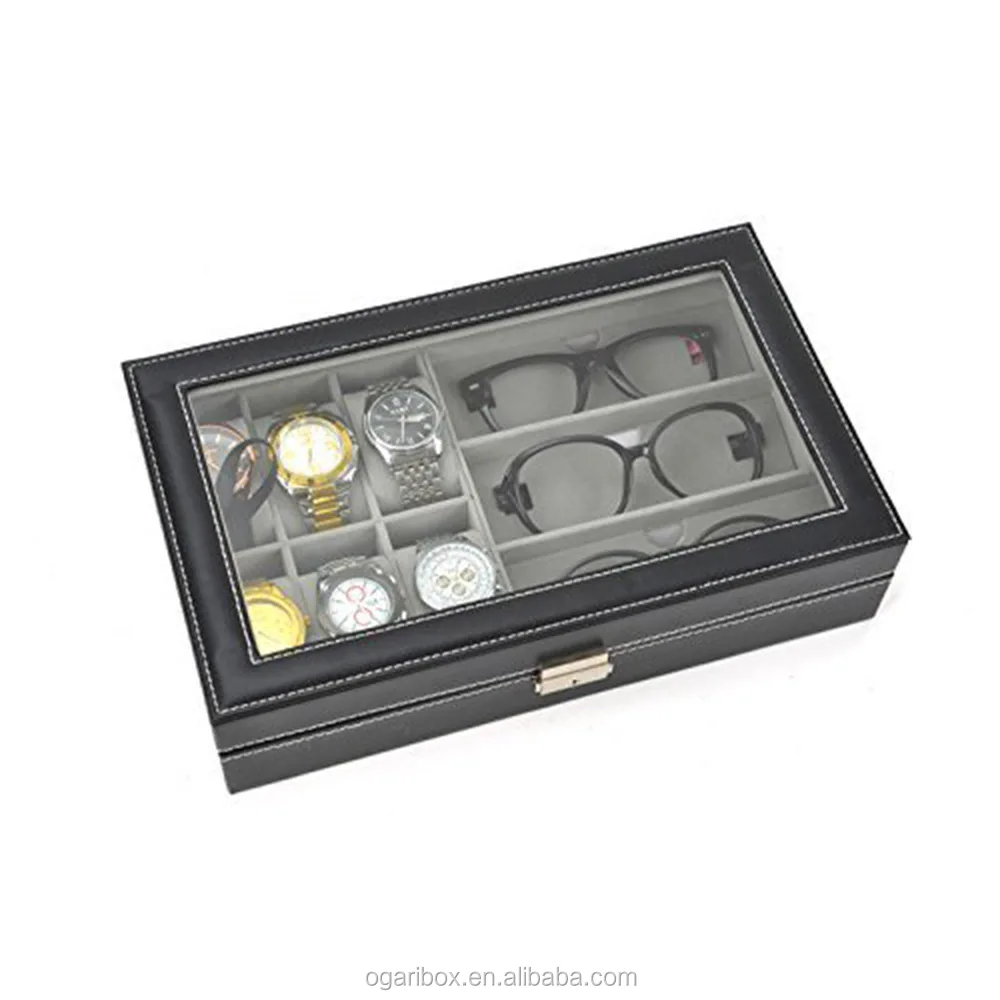 Leather Watch Box 6 Slots And Eyeglasses Storage 3 Slots Sunglass