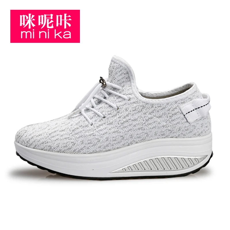 
Minika Wholesale Women Hollow Out Breathable Height Increasing Shoes Women Genuine Leather Running Casual Shoes 