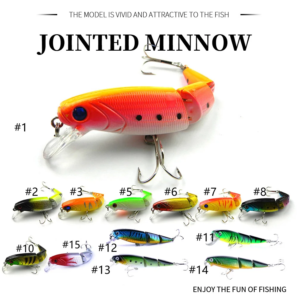 Free Shipping 15pcs/set Multi Jointed Fishing Lure Hard Plastic Minnow