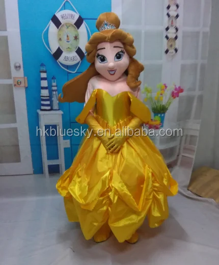 

bswm107 the princess gold dress Belle cartoon mascot costume, Picture shown or customized