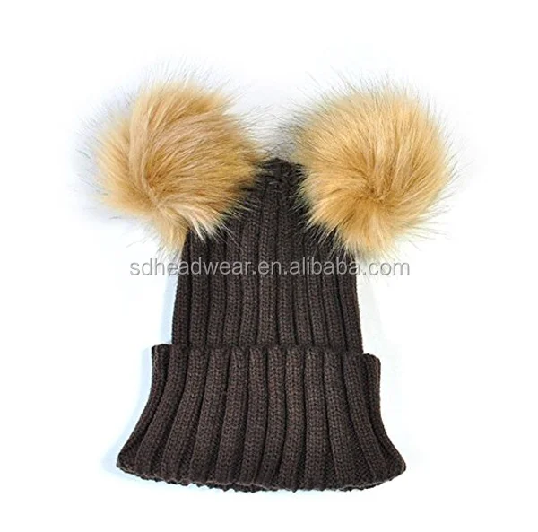 Knit Wool Beanie Hat Women Winter Hat With Fur Ball Double Pom Pom Buy Winter Hat With Fur Ball Winter Hat With Double Pom Pom Winter Hat With Double Fur Ball Product On