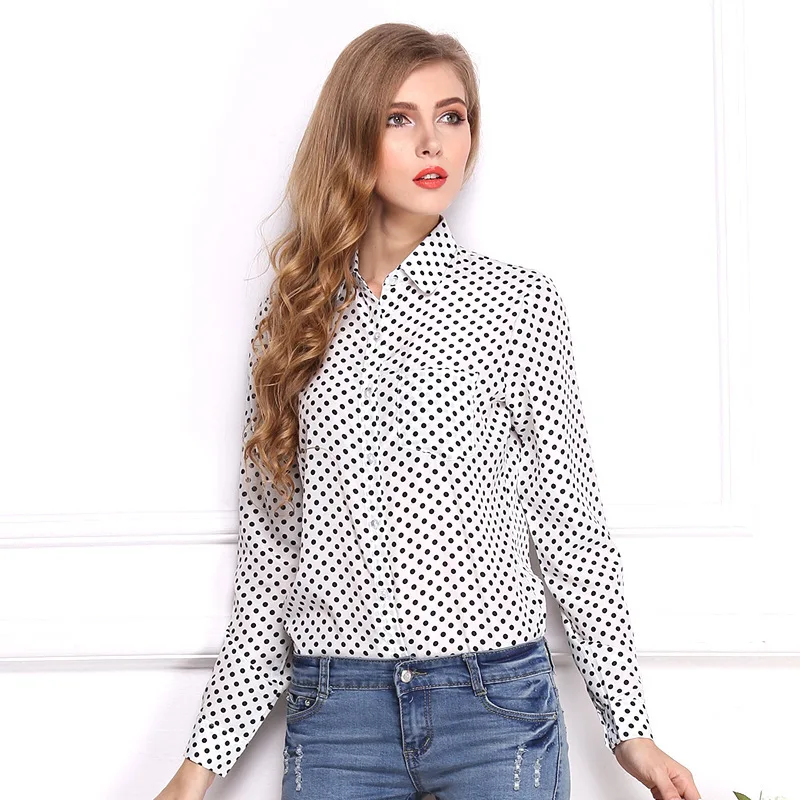 

Hot sale office lady long sleeve dot print women top