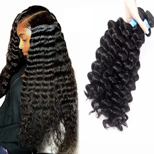 

GS Wholesale More Deep Wave cuticle aligned virgin weave human hair bundle with frontal closure, Natural color 1b to #2