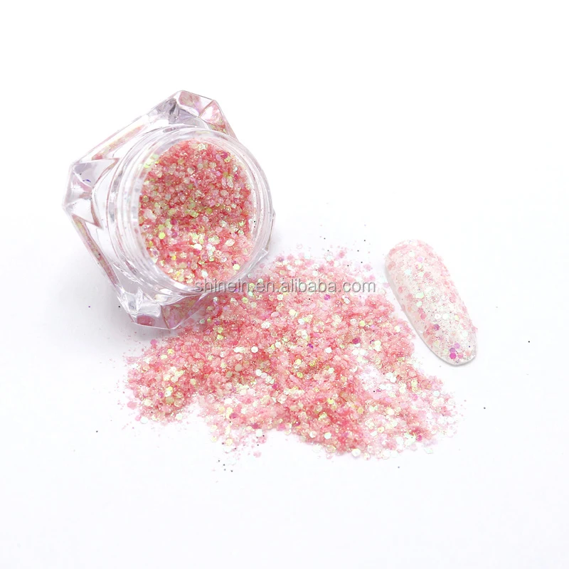 

Wholesale 1MM Powder Mixed Light Pink Chunky Cosmetic Eyes Powder Glitter for Nail Hair Face, As per picture or choose from our color card