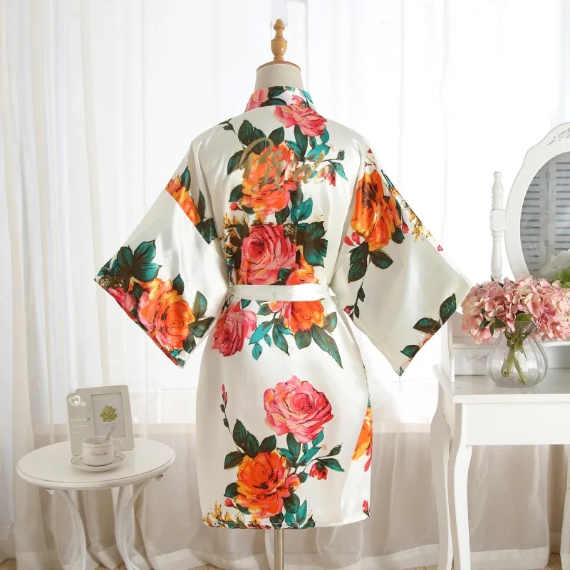 

High Quality Wedding Bridesmaid Robes Women Kimono Floral Satin Bridal Robe, N/a