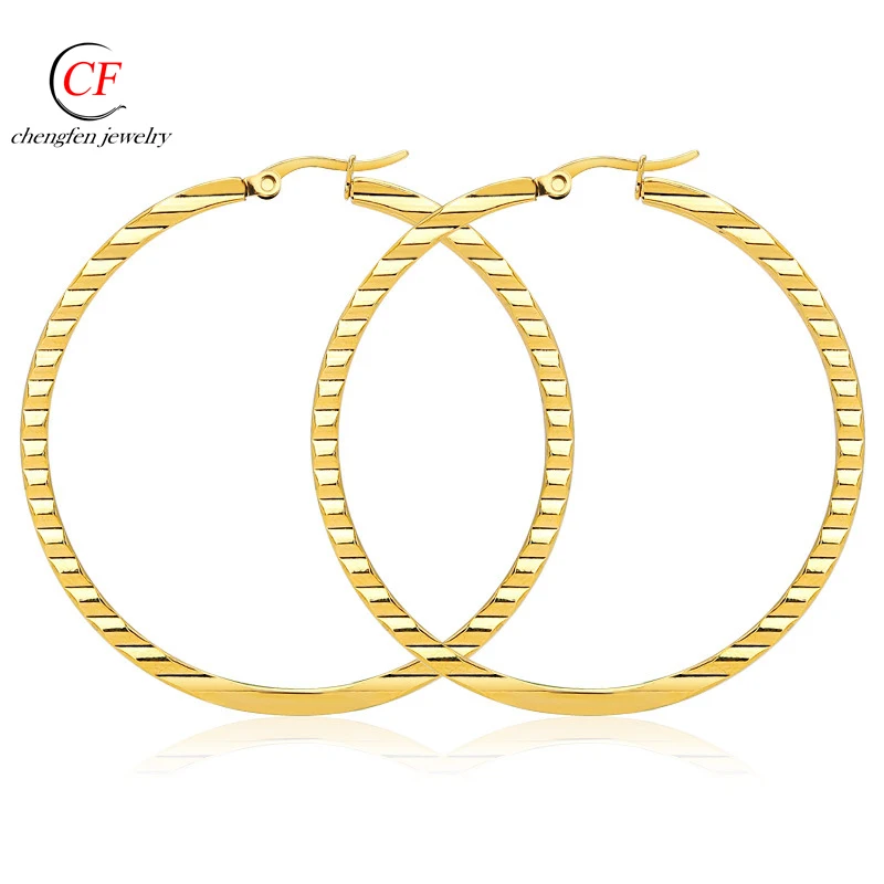 

Chengfen Steel Large Gold Hoop Earrings Latest Gold Designs Fashion 40MM Striped Hoop Twist Wire Earrings Women Jewelry, Gold,rose gold, steel