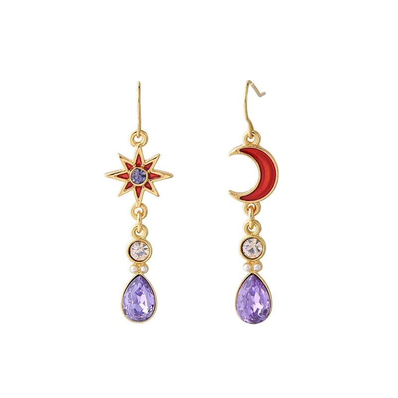 

Shell Star Edelstahl 2020 Baby Mexican Handmade Wire Enamel Dangle Lab Created Diamond Amethyst Asymmetric Fashion Moon Earrings, Gold