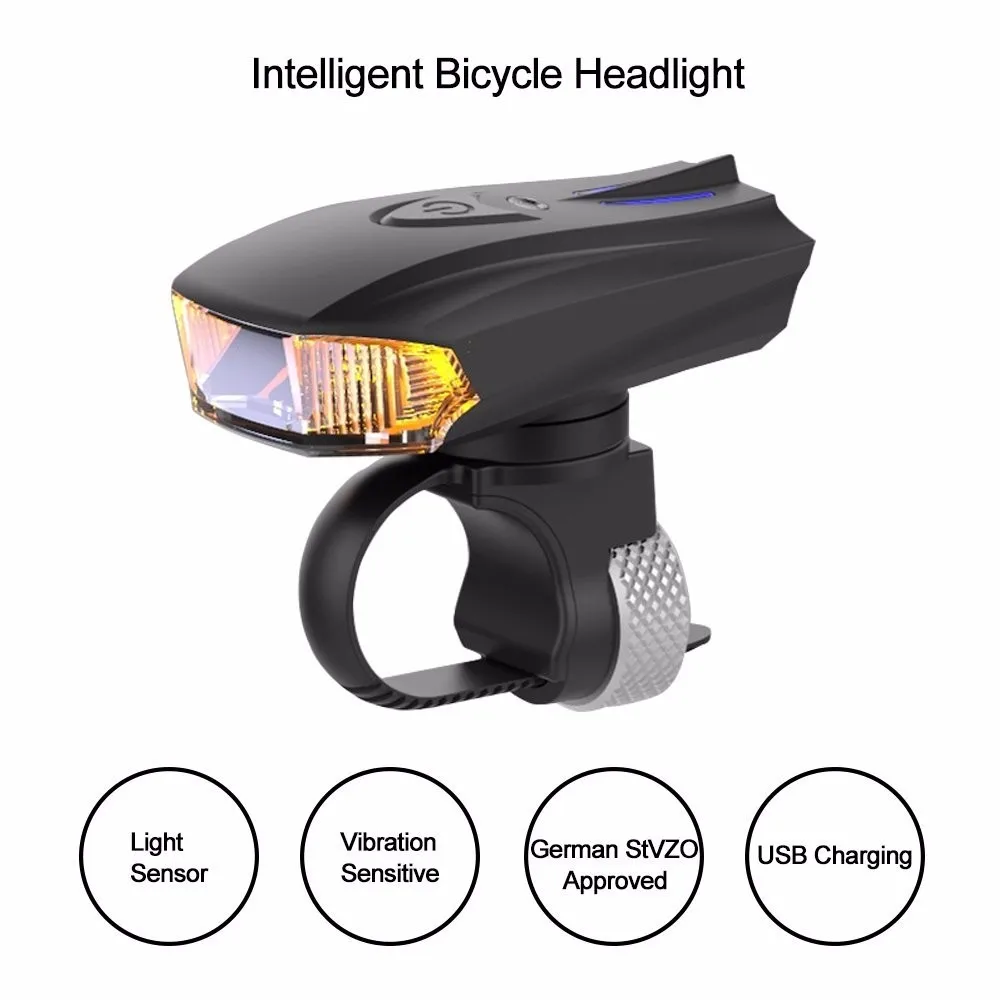 Machfally German Standard Smart Sensor Bike Light Shock Sensor LED Front Lamp US 