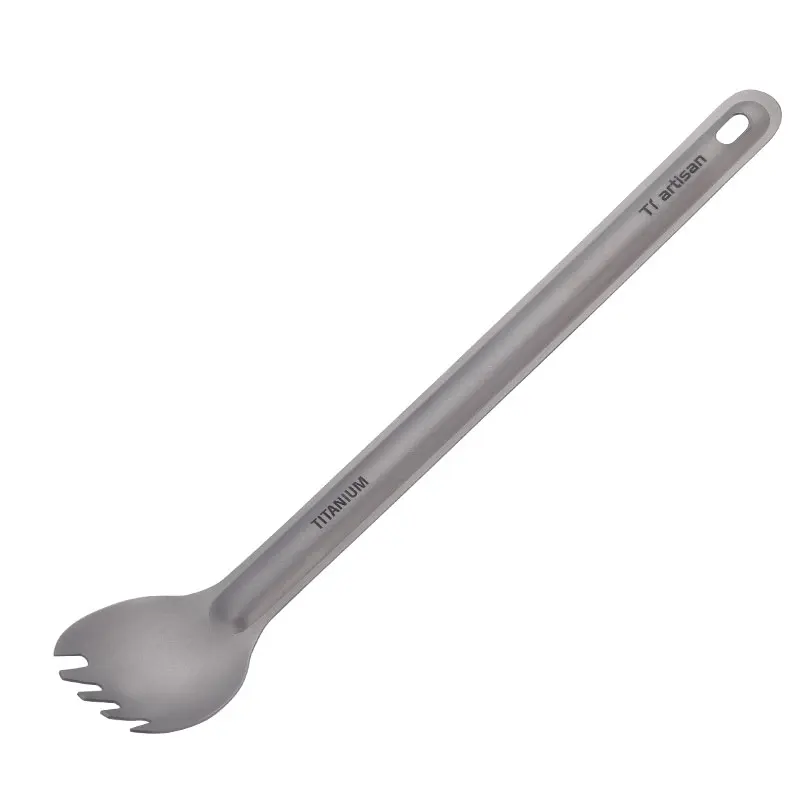 

Titanium Long Outdoor Handle Spork with Ultralight Waterproof Bag, As picture