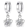 Silver Plated Plum Blossom Purple or White CZ Fashion Cute Drop Dangle Earrings for Women Girls